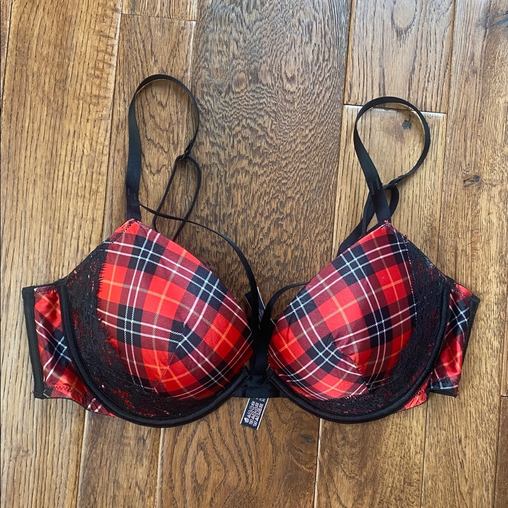 Victoria's Secret Very Sexy Push Up  Red and Black Plaid Bra 36B